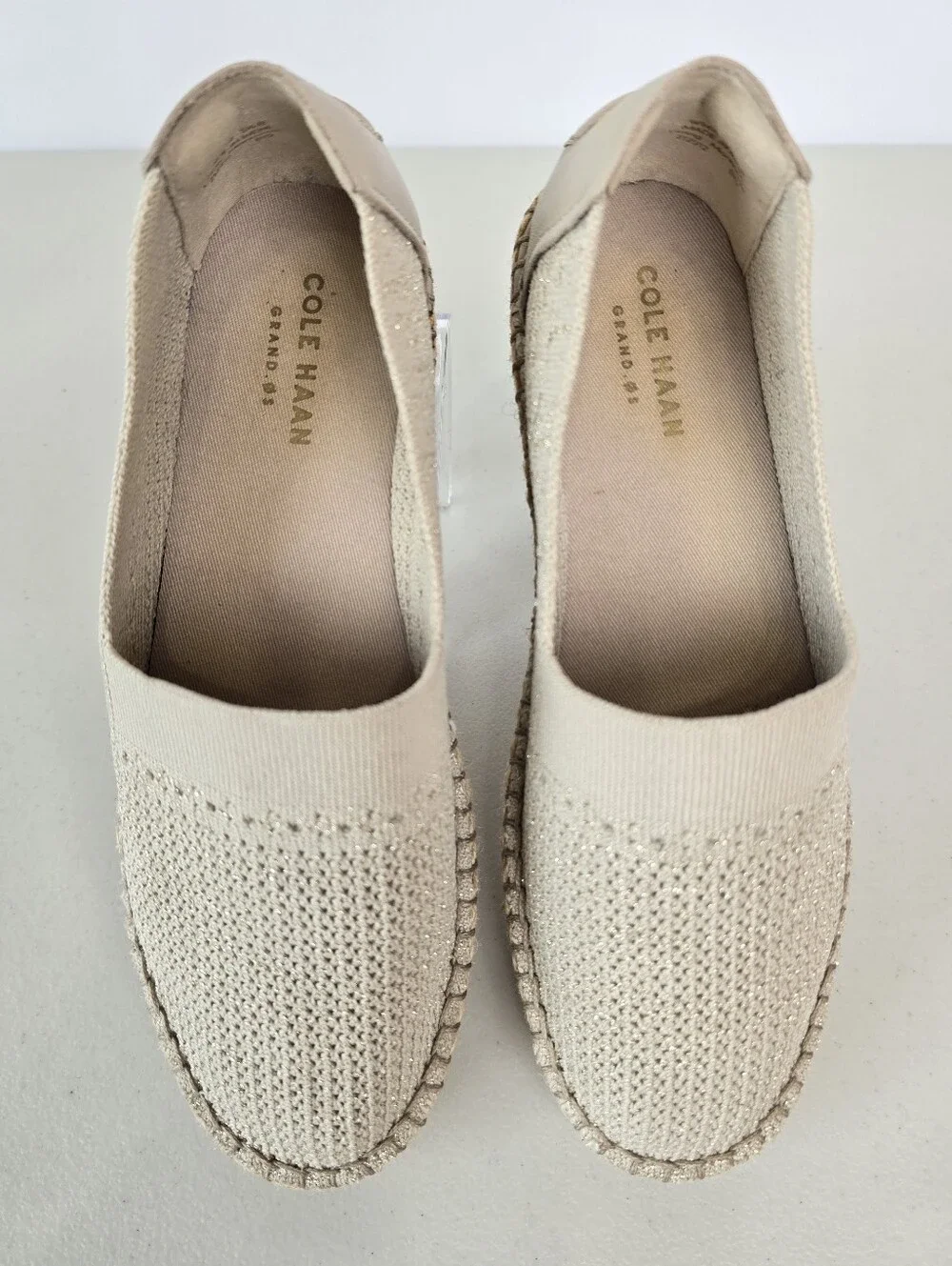 Cole Haan Grand Cloudfeel Knit Espradilles Flats Taupe Gold  Jute Size 5.5